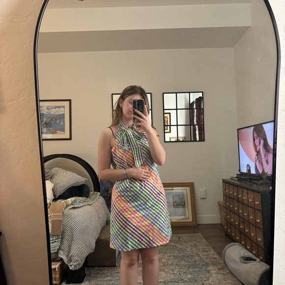 j. crew colorful gingham tie neck shift mini dress - Picture 9 of 10